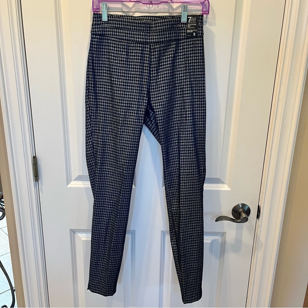 Women’s SZ S NY&CO SIGNATURE FIT HIGH WAIST PULL-ON BLACK HOUNDS TOOTH PANTS